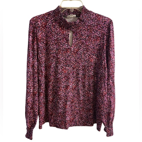 J Jill blouse pop over ditzy floral smocked mock neck Large - Picture 1 of 9
